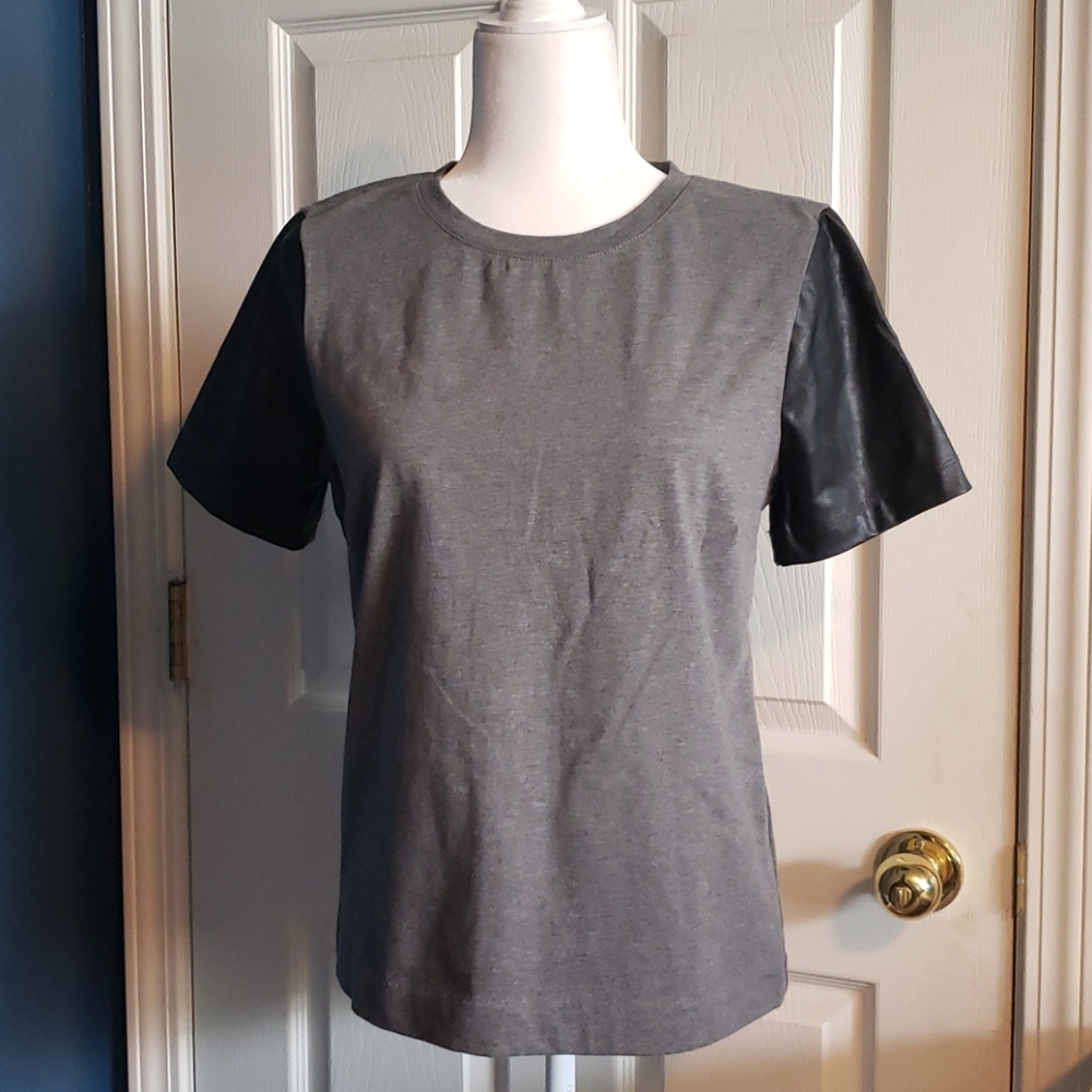 J. Crew Faux Leather Sleeve Shirt